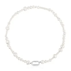 Gargantilla con perlas cultivadas y anilla de plata Hold Oval^TOUS New