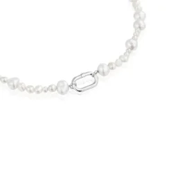 Gargantilla con perlas cultivadas y anilla de plata Hold Oval^TOUS New
