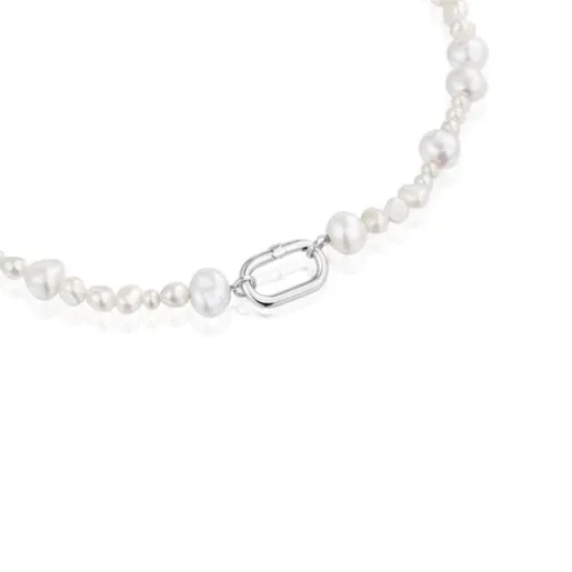 Gargantilla con perlas cultivadas y anilla de plata Hold Oval^TOUS New