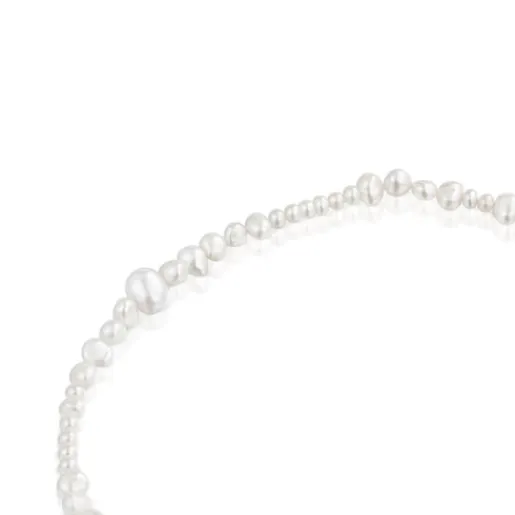 Gargantilla con perlas cultivadas y anilla de plata Hold Oval^TOUS New