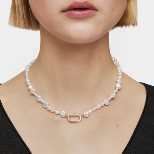 Gargantilla con perlas cultivadas y anilla de plata Hold Oval^TOUS New