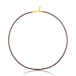 Gargantilla de cuero de 2 mm marrón con cierre con baño de oro de 18 kt sobre plata, 40 cm Chokers^TOUS Clearance