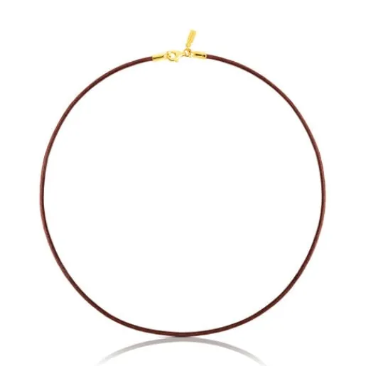 Gargantilla de cuero de 2 mm marrón con cierre con baño de oro de 18 kt sobre plata, 40 cm Chokers^TOUS Clearance