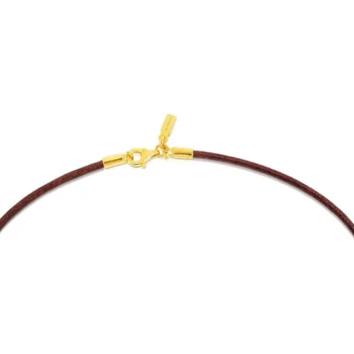 Gargantilla de cuero de 2 mm marrón con cierre con baño de oro de 18 kt sobre plata, 40 cm Chokers^TOUS Clearance
