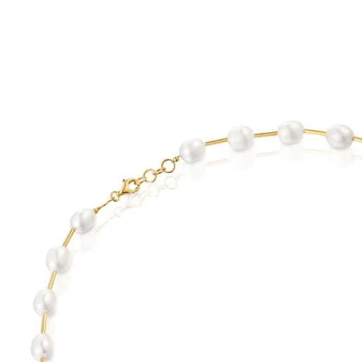 Gargantilla tubo con baño de oro de 18 kt sobre plata y perlas cultivadas Gloss^TOUS Online