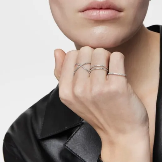 Media alianza de oro blanco con diamantes motivo oso Diamonds^TOUS Clearance