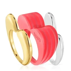 Pack anillos grandes corazón bicolor y acetato rosa My Other Half^TOUS Sale