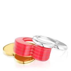 Pack anillos grandes corazón bicolor y acetato rosa My Other Half^TOUS Sale