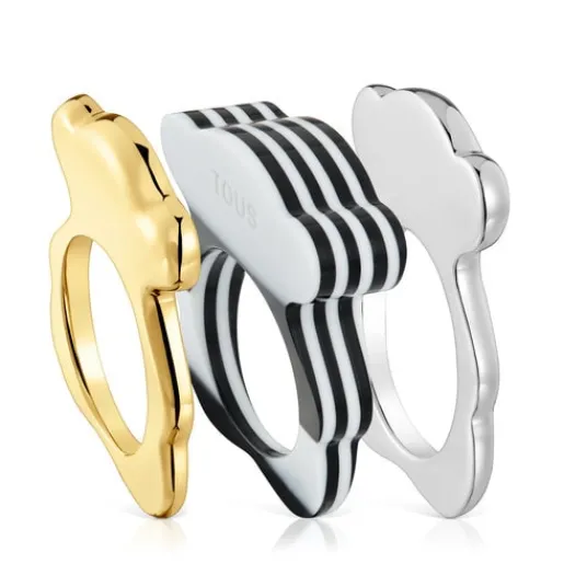 Pack anillos grandes oso bicolor y acetato negro My Other Half^TOUS New
