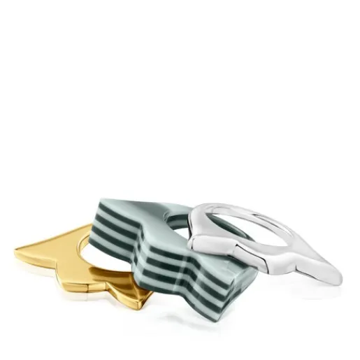 Pack anillos grandes tulipa bicolor y acetato amarillo My Other Half^TOUS