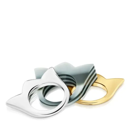 Pack anillos grandes tulipa bicolor y acetato amarillo My Other Half^TOUS