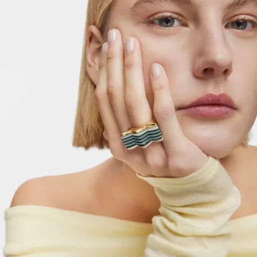 Pack anillos grandes tulipa bicolor y acetato amarillo My Other Half^TOUS