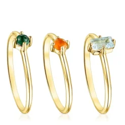Pack de Anillos con baño de oro 18 kt sobre plata y gemas Good Vibes^TOUS Sale