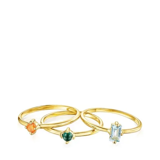 Pack de Anillos con baño de oro 18 kt sobre plata y gemas Good Vibes^TOUS Sale