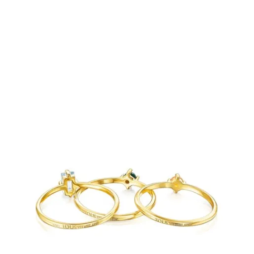 Pack de Anillos con baño de oro 18 kt sobre plata y gemas Good Vibes^TOUS Sale