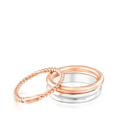Pack de Anillos de plata, con baño de oro rosa 18 kt sobre plata, zafiro y rubí Ring Mix^TOUS Discount