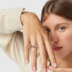 Pack de Anillos de plata, con baño de oro rosa 18 kt sobre plata, zafiro y rubí Ring Mix^TOUS Discount