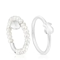 Pack de anillos de plata y perlas cultivadas, corazón y oso Mini Icons^TOUS Online
