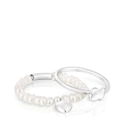 Pack de anillos de plata y perlas cultivadas, corazón y oso Mini Icons^TOUS Online