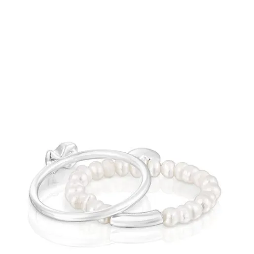 Pack de anillos de plata y perlas cultivadas, corazón y oso Mini Icons^TOUS Online