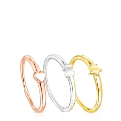 Pack de Anillos motivos de plata, con baño de oro rosa y amarillo 18 kt sobre plata Ring Mix^TOUS Sale