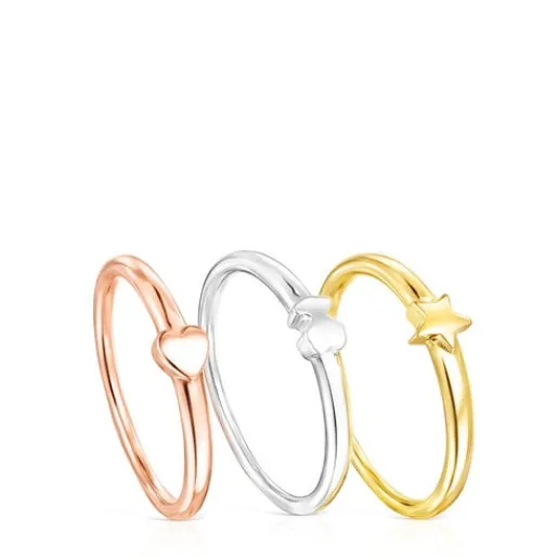 Pack de Anillos motivos de plata, con baño de oro rosa y amarillo 18 kt sobre plata Ring Mix^TOUS Sale