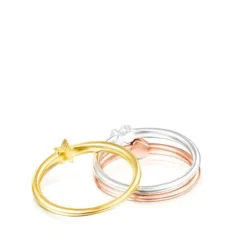 Pack de Anillos motivos de plata, con baño de oro rosa y amarillo 18 kt sobre plata Ring Mix^TOUS Sale
