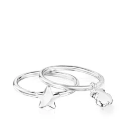 Pack de Anillos motivos oso-estrella de plata Mini Icons^TOUS New