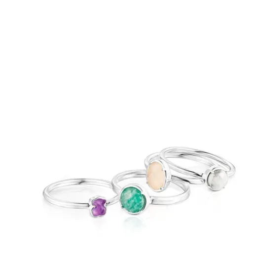 Pack de cuatro Anillos de plata y gemas Cool Color^TOUS Sale