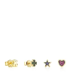 Pack de Pendientes con baño de oro 18 kt sobre plata y gemas Teddy Bear^TOUS Hot