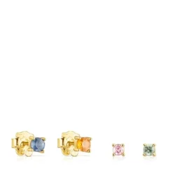 Pack de Pendientes con baño de oro 18 kt sobre plata y zafiros multicolor Glaring^TOUS