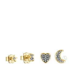 Pack de Pendientes con baño de oro 18 kt sobre plata, diamantes y perla Nocturne^TOUS