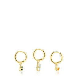Pack de Pendientes con baño de oro 18 kt sobre plata y gemas Good Vibes^TOUS New