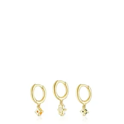 Pack de Pendientes con baño de oro 18 kt sobre plata y gemas Good Vibes^TOUS New