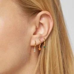 Pack de Pendientes con baño de oro 18 kt sobre plata y gemas Good Vibes^TOUS New