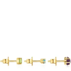Pack de pendientes pequeños con baño de oro 18 kt sobre plata y gemas Sugar Party^TOUS Hot