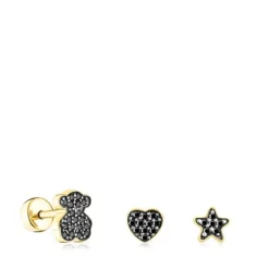 Pack de Piercings de oreja Basics con baño de oro 18 kt sobre plata y espinela^TOUS Discount