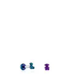 Pack de piercings de oreja de acero IP lila y verde Bold Bear^TOUS Outlet