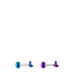 Pack de piercings de oreja de acero IP lila y verde Bold Bear^TOUS Outlet