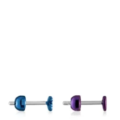 Pack de piercings de oreja de acero IP morado y azul Bickie^TOUS Best