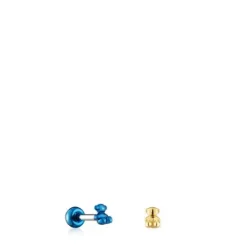 Pack de piercings de oreja de acero IP dorado y azul Bold Bear^TOUS Online