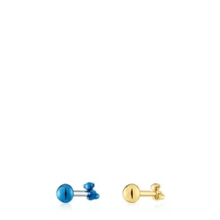 Pack de piercings de oreja de acero IP dorado y azul Bold Bear^TOUS Online