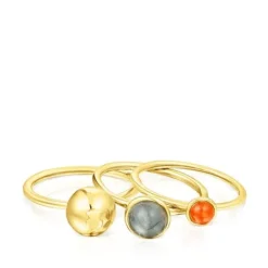 Pack de tres anillos con baño de oro 18 kt sobre plata y gemas Plump^TOUS Best