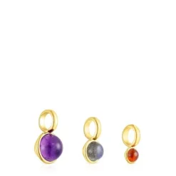 Pack de tres colgantes con baño de oro 18 kt sobre plata y gemas Plump^TOUS Hot