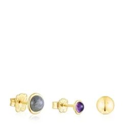 Pack de tres pendientes con baño de oro 18 kt sobre plata y gemas Plump^TOUS
