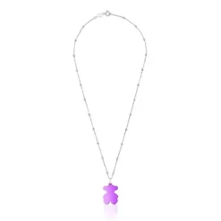 Pack gargantilla de plata y colgante oso de acero en color lila 22 mm Sweet Dolls^TOUS Discount
