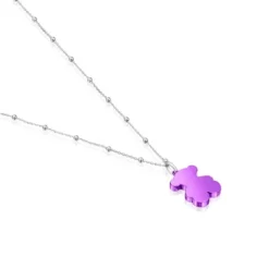 Pack gargantilla de plata y colgante oso de acero en color lila 22 mm Sweet Dolls^TOUS Discount