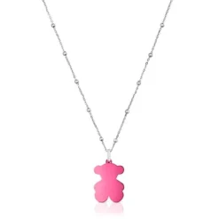 Pack gargantilla de plata y colgante oso de acero en color rosa 22 mm Sweet Dolls^TOUS New
