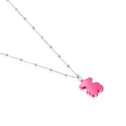 Pack gargantilla de plata y colgante oso de acero en color rosa 22 mm Sweet Dolls^TOUS New