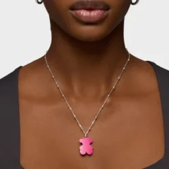 Pack gargantilla de plata y colgante oso de acero en color rosa 22 mm Sweet Dolls^TOUS New